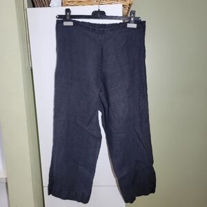 Bryn Walker elastic waist high rise wide leg linen pants  black medium